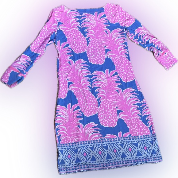 Lilly Pulitzer dress, size XS. Pink, blue and white. 3/4 sleeves. Pineapples. - Picture 2 of 6